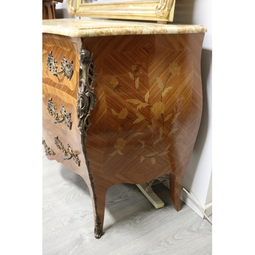 78 - Vintage French Louis XV style marble topped marquetry commode, approx 88cm H x 120cm W x 50cm D