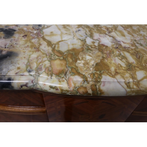 83 - Impressive marble topped French Louis XV style floral marquetry enfilade buffet, approx 102cm H x 22... 