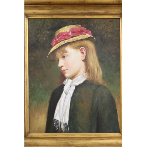 39 - Unknown, portrait of a young girl, oil on canvas, approx 50cm x 40cm. in the style of Charles Sillem... 