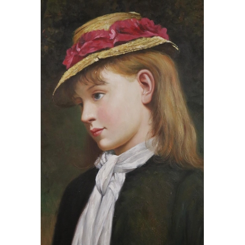 39 - Unknown, portrait of a young girl, oil on canvas, approx 50cm x 40cm. in the style of Charles Sillem... 