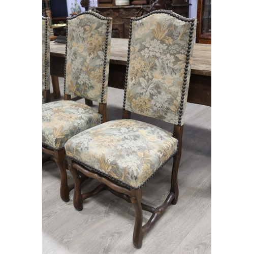 42 - Set of six French high back studded upholstery dining chairs, with mutton frames, each approx 107cm ... 