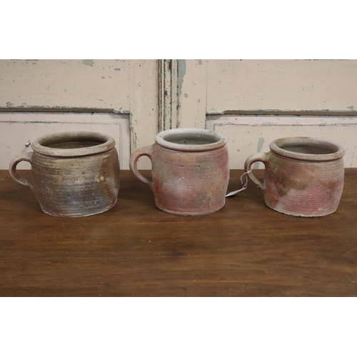 60 - Three antique French stoneware pots, each approx 13cm H (3)