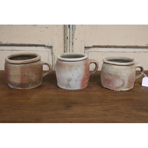 60 - Three antique French stoneware pots, each approx 13cm H (3)