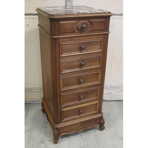 89 - Antique French Henri II marble topped nightstand, with commode cabinet & multi drawers, approx 93cm ... 