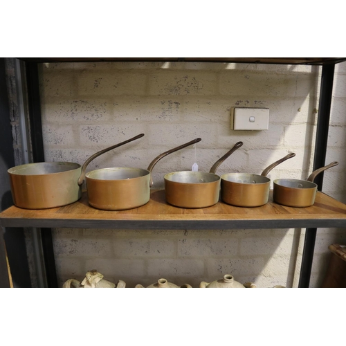 167 - Set of French copper saucepans, with iron handles, approx 21cm Dia and smaller