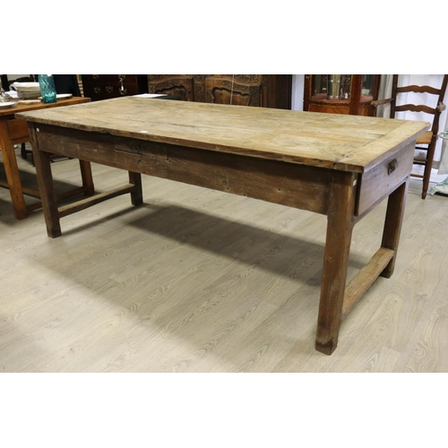 43 - Antique French late 18th early 19th century rustic oak country table, deep drawer to one end, trestl... 