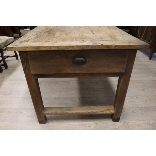 43 - Antique French late 18th early 19th century rustic oak country table, deep drawer to one end, trestl... 