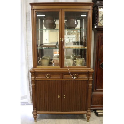 94 - Antique French showcase with tambour style door below, approx 190cm H x 100cm W x 48cm D