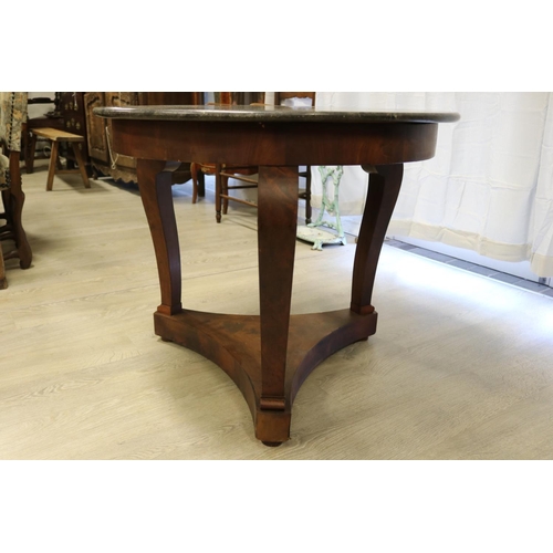 92 - French Empire style marble topped pedestal centre table, approx 71cm H x 85cm Dia