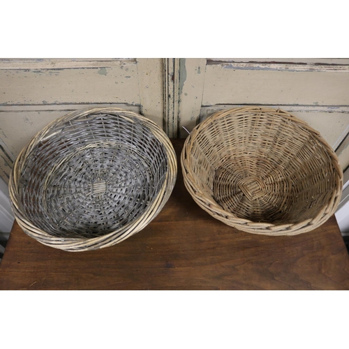 225 - Two old French circular cane baskets, approx 13cm H x 44cm Dia and smaller (2)