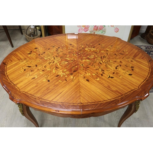 84 - Vintage French floral marquetry Louis XV style table, approx 75cm H x 145cm W x 110cm D