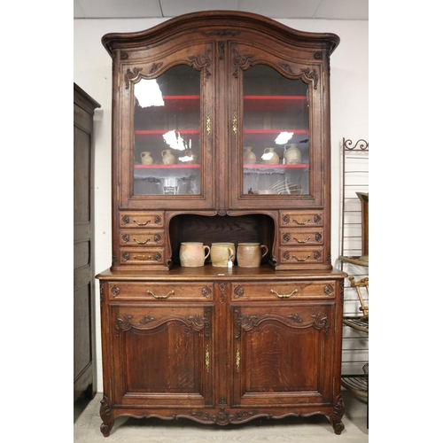 50 - Antique French oak Louis XV style two height buffet, approx 275cm H x 160cm W x 60cm D