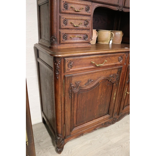 50 - Antique French oak Louis XV style two height buffet, approx 275cm H x 160cm W x 60cm D