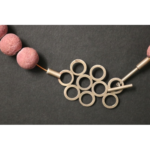 295 - Unusual pink/lilac coral bead necklace with silver circular clasp. Modern Australian Jewellery. Purc... 