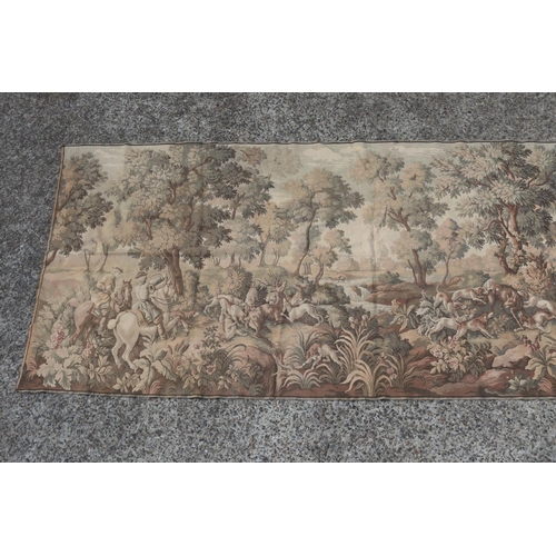 325 - Vintage French hunting wall tapestry, approx 137cm H x 326cm W