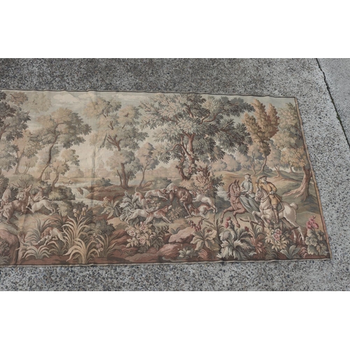 325 - Vintage French hunting wall tapestry, approx 137cm H x 326cm W