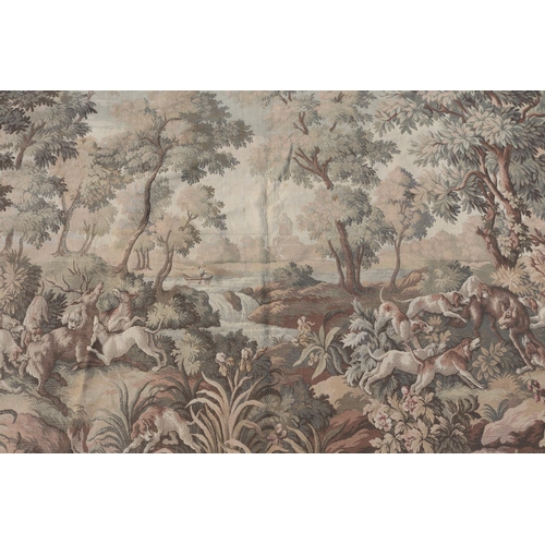 325 - Vintage French hunting wall tapestry, approx 137cm H x 326cm W