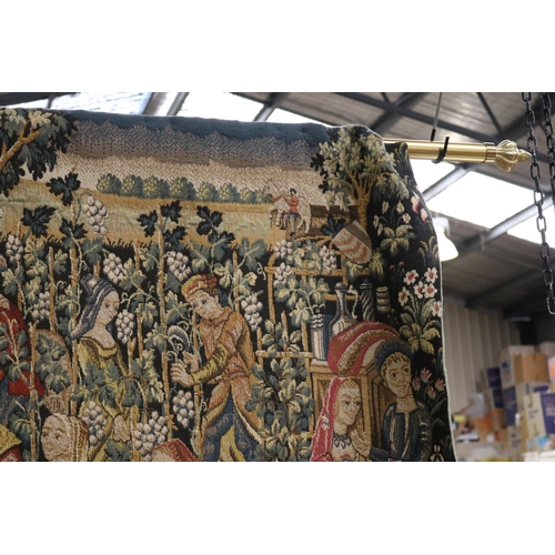 327 - French tapestry, tapisserie d'halluin vendanges, approx 130cm x 210cm