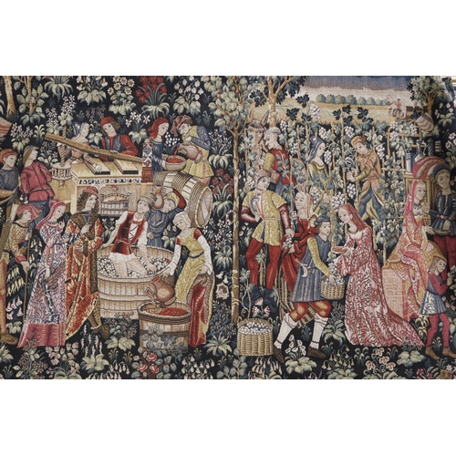 327 - French tapestry, tapisserie d'halluin vendanges, approx 130cm x 210cm