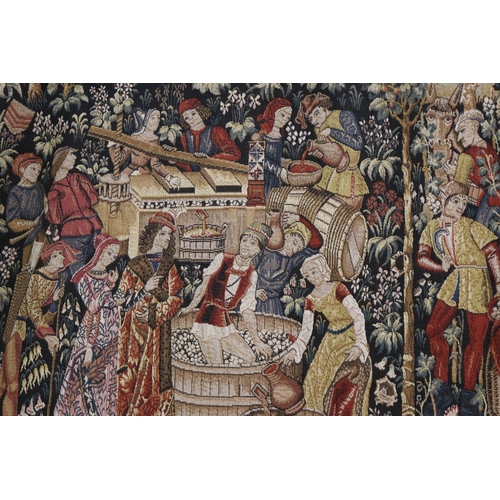 327 - French tapestry, tapisserie d'halluin vendanges, approx 130cm x 210cm