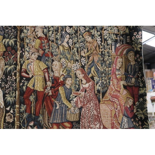 327 - French tapestry, tapisserie d'halluin vendanges, approx 130cm x 210cm