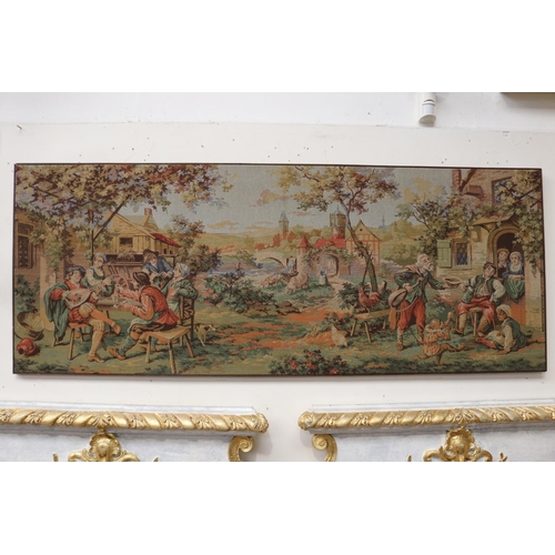 326 - Tavern and rural scene tapestry, approx 71cm H x 182cm W