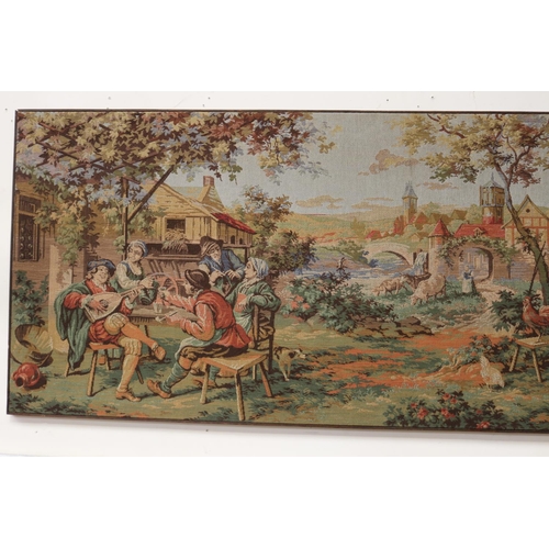 326 - Tavern and rural scene tapestry, approx 71cm H x 182cm W