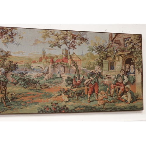 326 - Tavern and rural scene tapestry, approx 71cm H x 182cm W