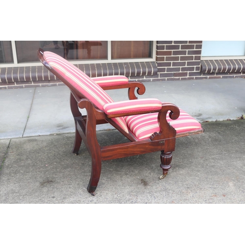 394 - Antique William IV reclining back library arm chair, approx 112cm H x 70cm W