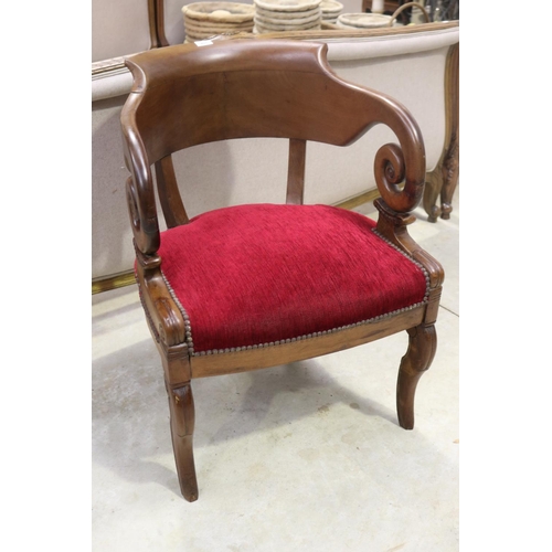 473 - Antique French horse shoe shape armchair, approx 82cm H x 58cm W