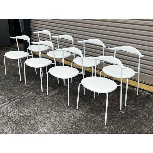 484 - Set of eight new Hans Wegner design white finished wish bone dining chairs, each approx 75cm H x 58c... 