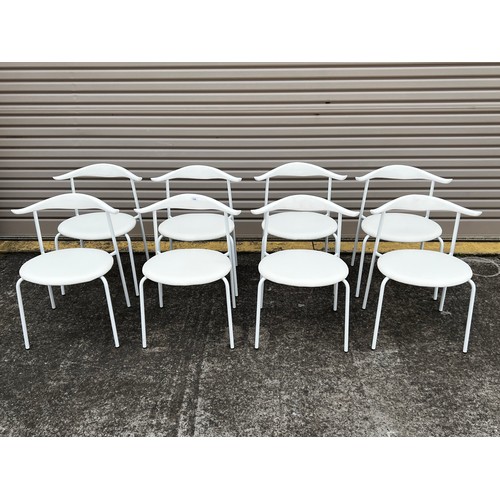 484 - Set of eight new Hans Wegner design white finished wish bone dining chairs, each approx 75cm H x 58c... 