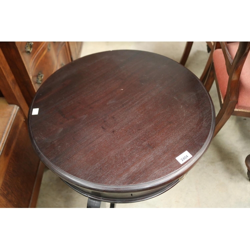 568 - Circular tri legged table, approx 63cm H x 56cm dia