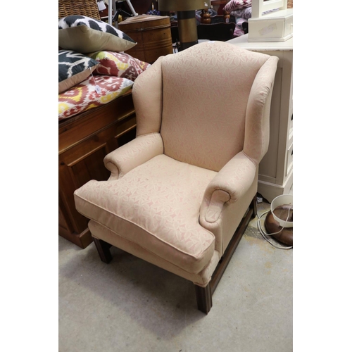 569 - English Georgian style wing chair, approx 103cm H x 75cm W x 94cm D