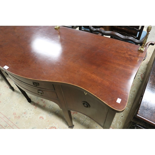 570 - Antique Georgian mahogany revival shaped front sideboard, fitted with brass back rail, all standing ... 