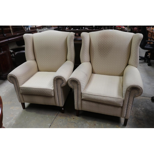 576 - Pair of Georgian style winged armchairs, each approx 109cm H (2)
