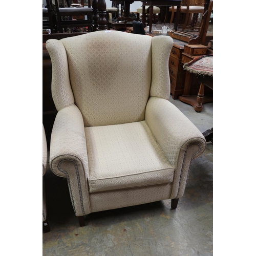 576 - Pair of Georgian style winged armchairs, each approx 109cm H (2)