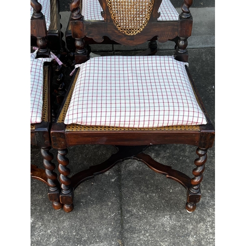 585 - Set of six English 17th century English barley twist dining chairs, with caned backs and seats, each... 