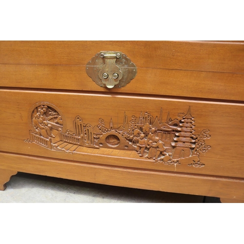 597 - Large Chinese camphor wood trunk, approx 60cm H x 103cm W x 51cm D