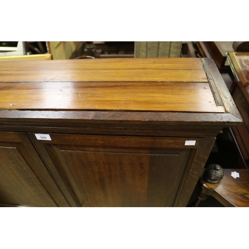 605 - Antique oak panelled two door cabinet, later feet, approx 127cm H x 94cm W x 25cm D