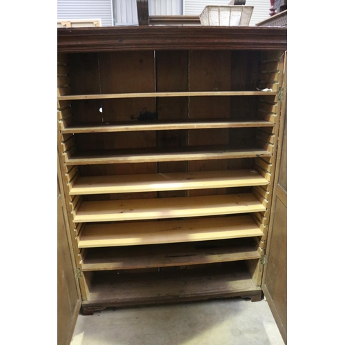 605 - Antique oak panelled two door cabinet, later feet, approx 127cm H x 94cm W x 25cm D