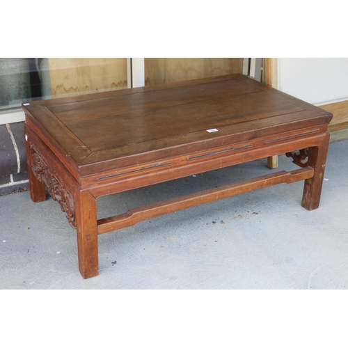 610 - Chinese Ming style hardwood low table, pierced carved aprons, approx 43cm H x 107cm W x 63cm D