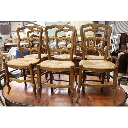 574 - Set of six French Louis XV style dining chairs with rush seats, each approx 95cm H x 41cm W (6)