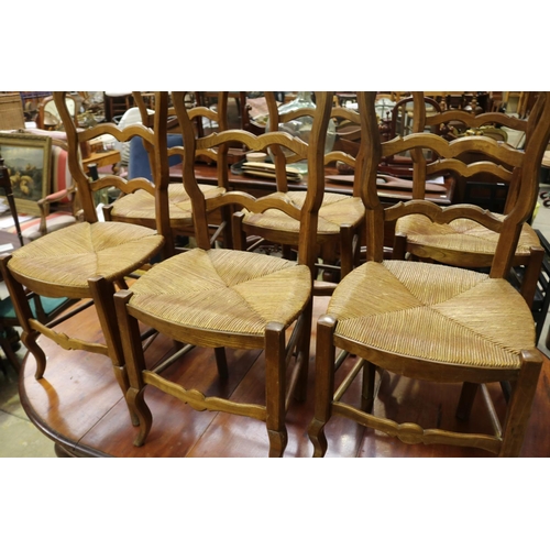 574 - Set of six French Louis XV style dining chairs with rush seats, each approx 95cm H x 41cm W (6)