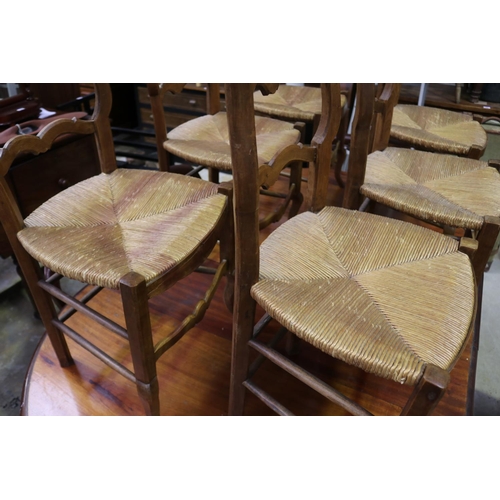 574 - Set of six French Louis XV style dining chairs with rush seats, each approx 95cm H x 41cm W (6)