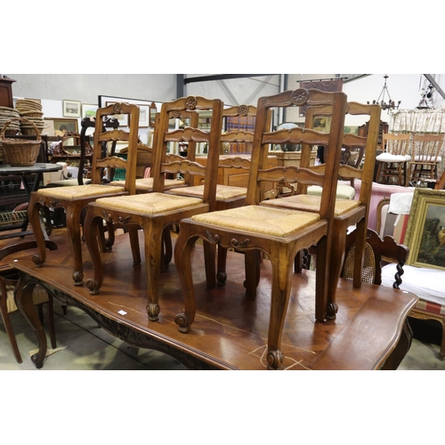 583 - Set of six French Louis XV style dining chairs with drop in rush seats, each approx 94cm H x 47cm W ... 