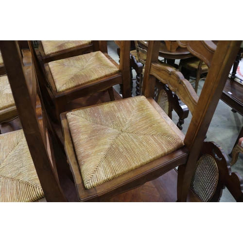 583 - Set of six French Louis XV style dining chairs with drop in rush seats, each approx 94cm H x 47cm W ... 