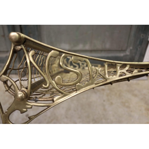 594 - Brass railway luggage rack NSWR, approx 74cm W