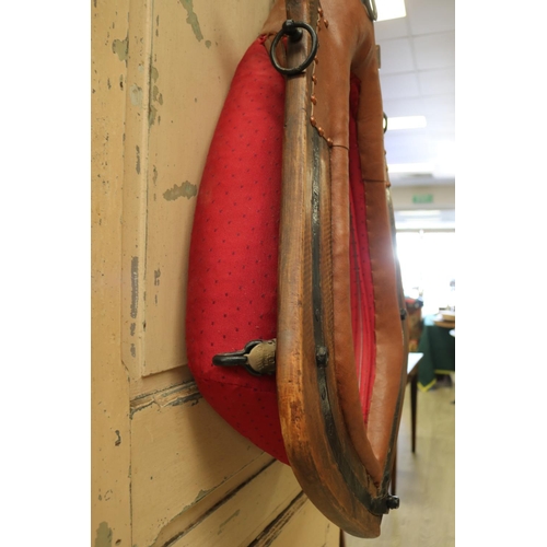 622 - French horse collar converted into a mirror, with leather surround, approx 90cm H x 50cm W