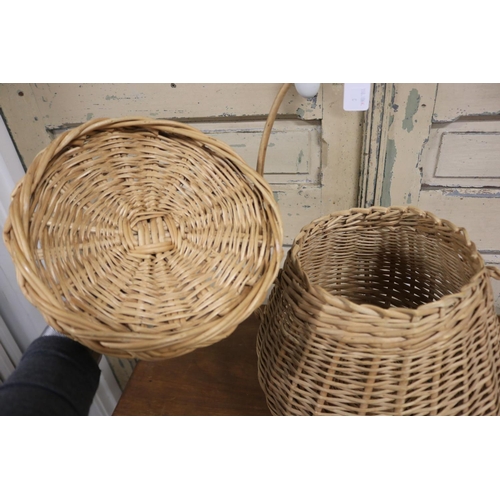 628 - Wicker cane cauldron form foraging/picnic basket, approx 41cm H (excluding handle) x 30cm Dia